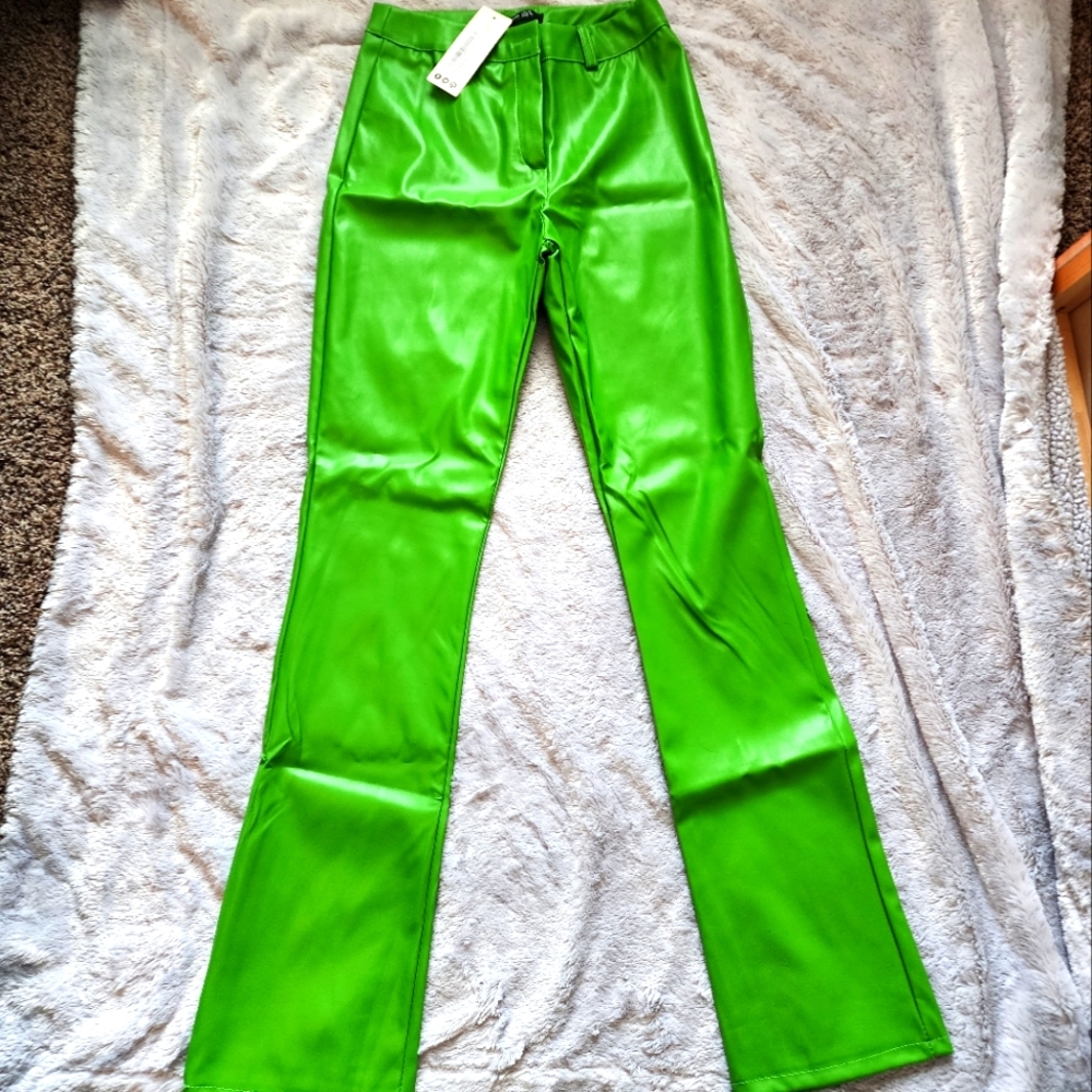 Green PU straight leg Pants